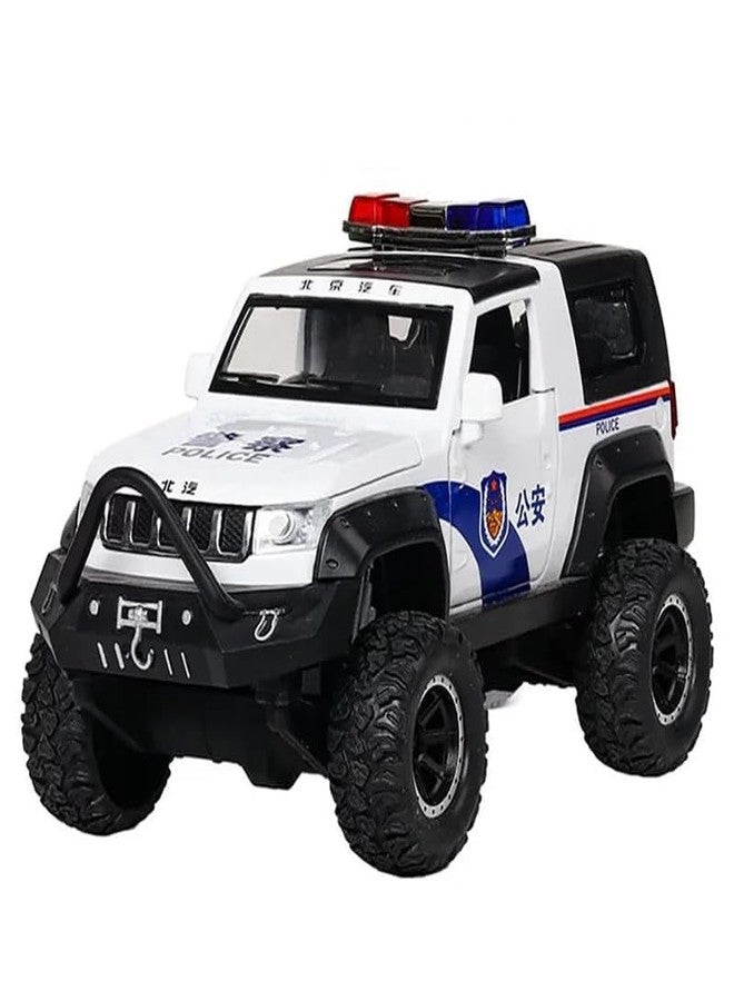 AHBHT Kids Model 1:32 Police Jeep Die Cast Metal Car Pull Back Action Opening Doors with Realistic Engine Sound Lights Toy Car Gift for Boys - White - Image 1